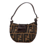 フェンディ ズッカ ミニ クロワッサン ハンドバッグ ポーチ 25673 ブラウン キャンバス レザー レディース FENDI 【中古】